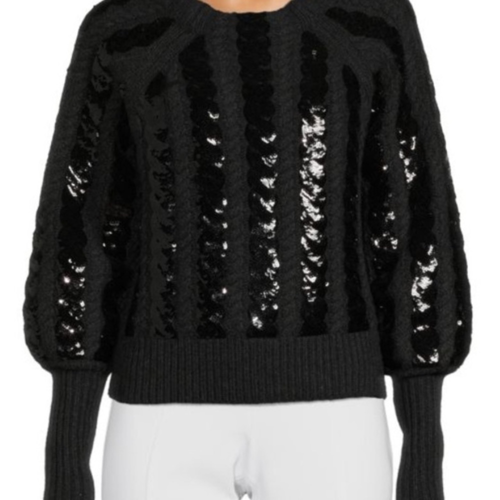 Veronica Beard Yola Sequin Cable-Knit Sweater